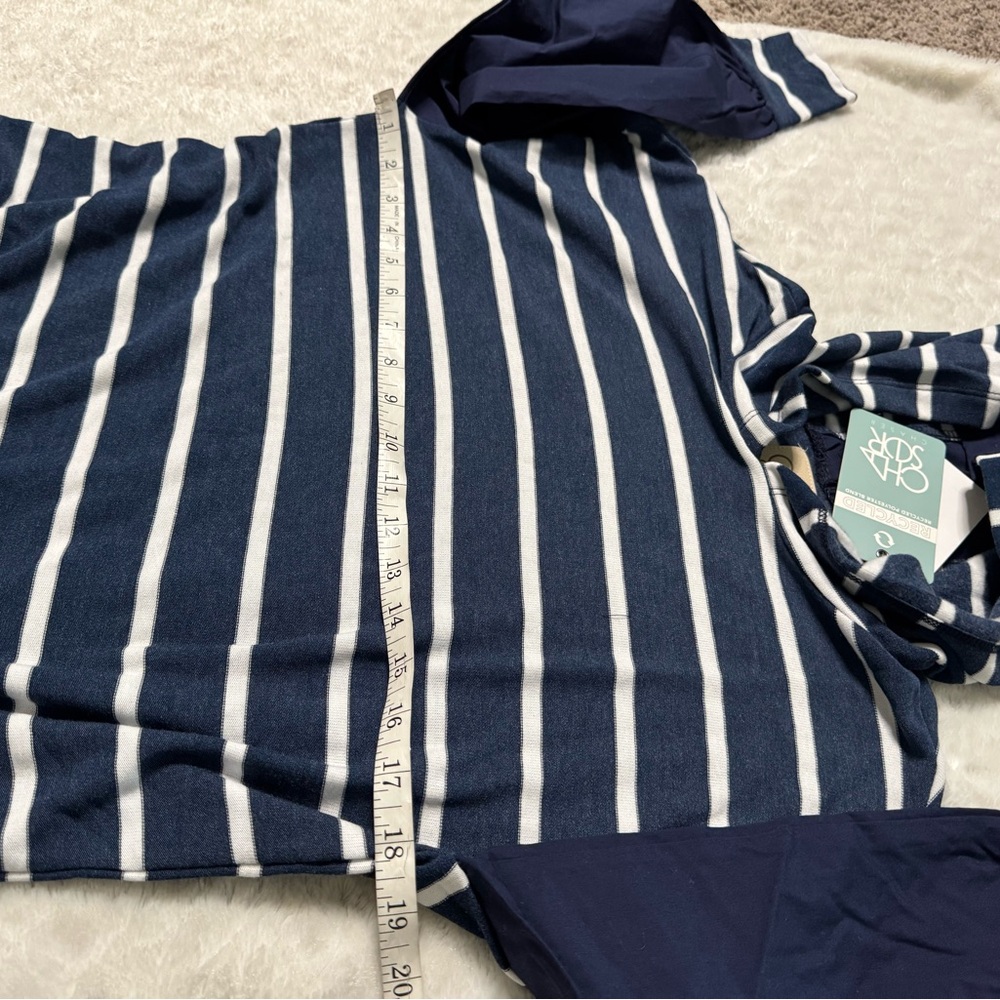 NWT- CHASER Navy Blue & White Nautical Striped Pullover Contrast Fabric Hoodie - Picture 12 of 12